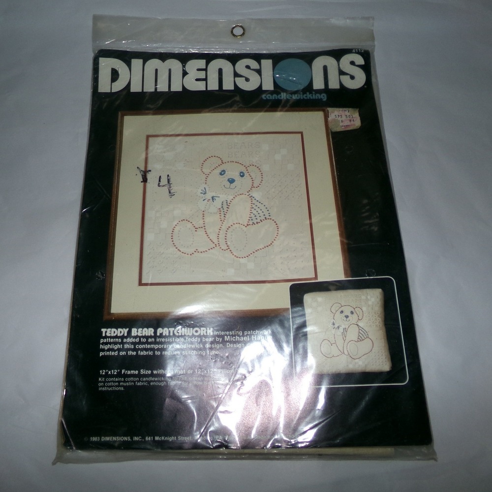 Vintage 1983 Dimensions Candlewicking Kit Teddy Bear Patchwork Michael Hague